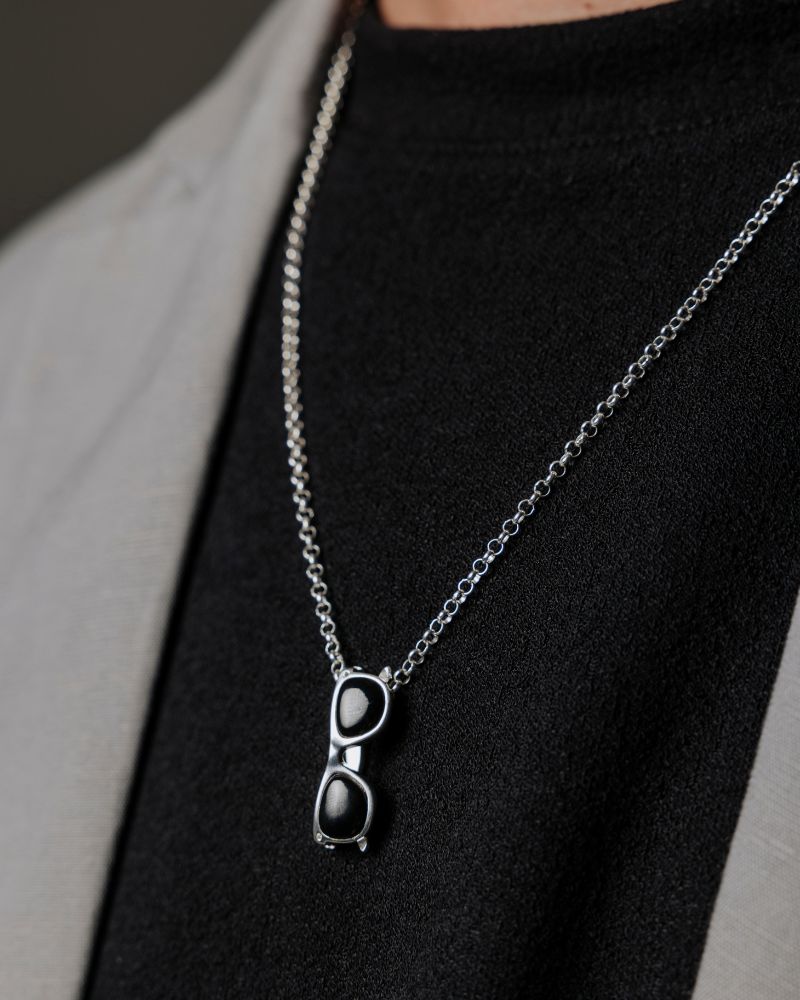 Joyería masculina Colgante Unisex gafas plata onix_Joyería Artesanal Sostenible_Luz de Nehca